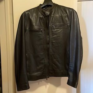 Banana Republic Mens Real Black Leather Motorcycle Jacket